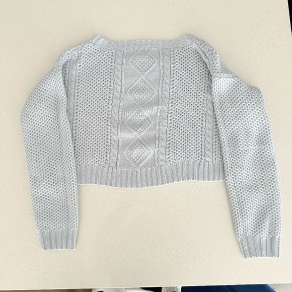 Light Blue Cable Knit Cropped Sweater - Picture 3 of 4